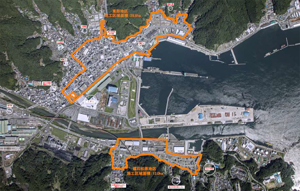 Construction work for the central block in central Kamaishi City