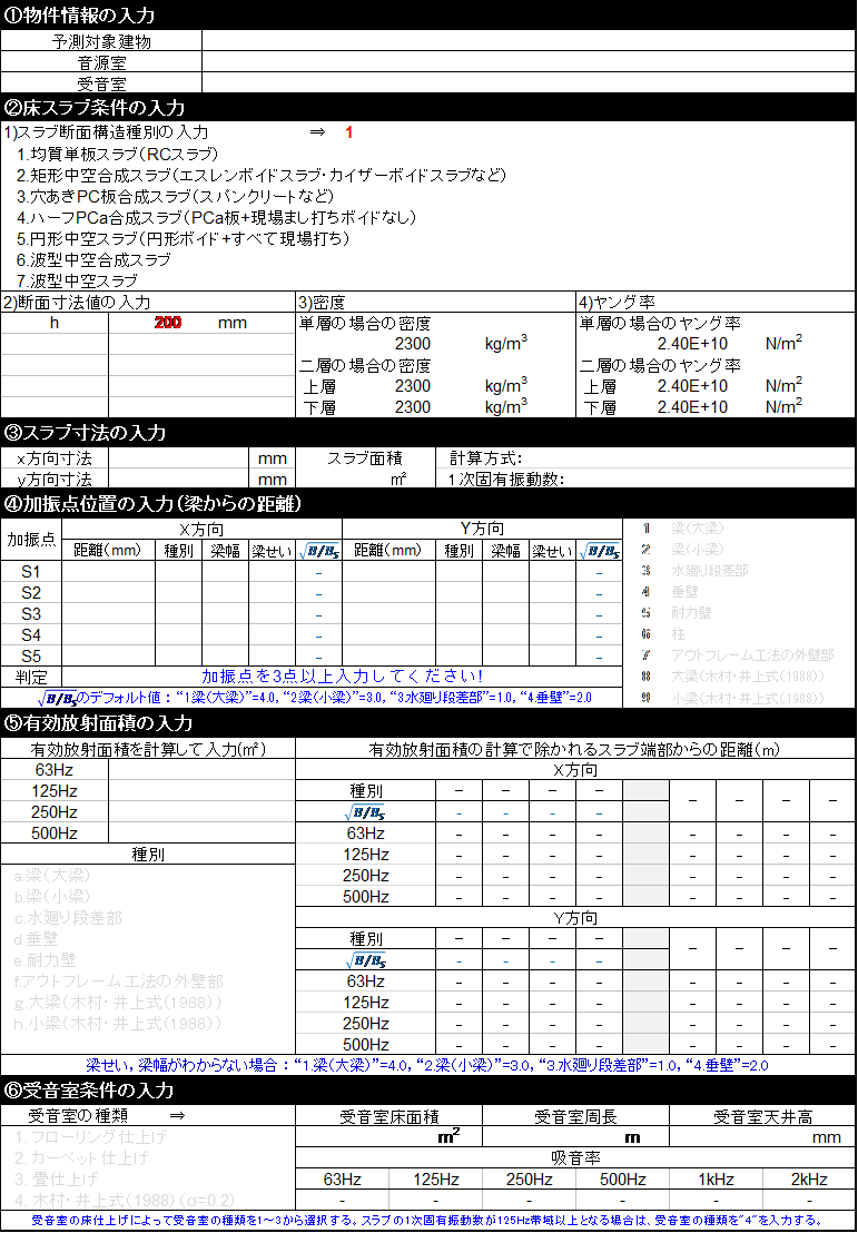 予測計算シート:入力画面の例
