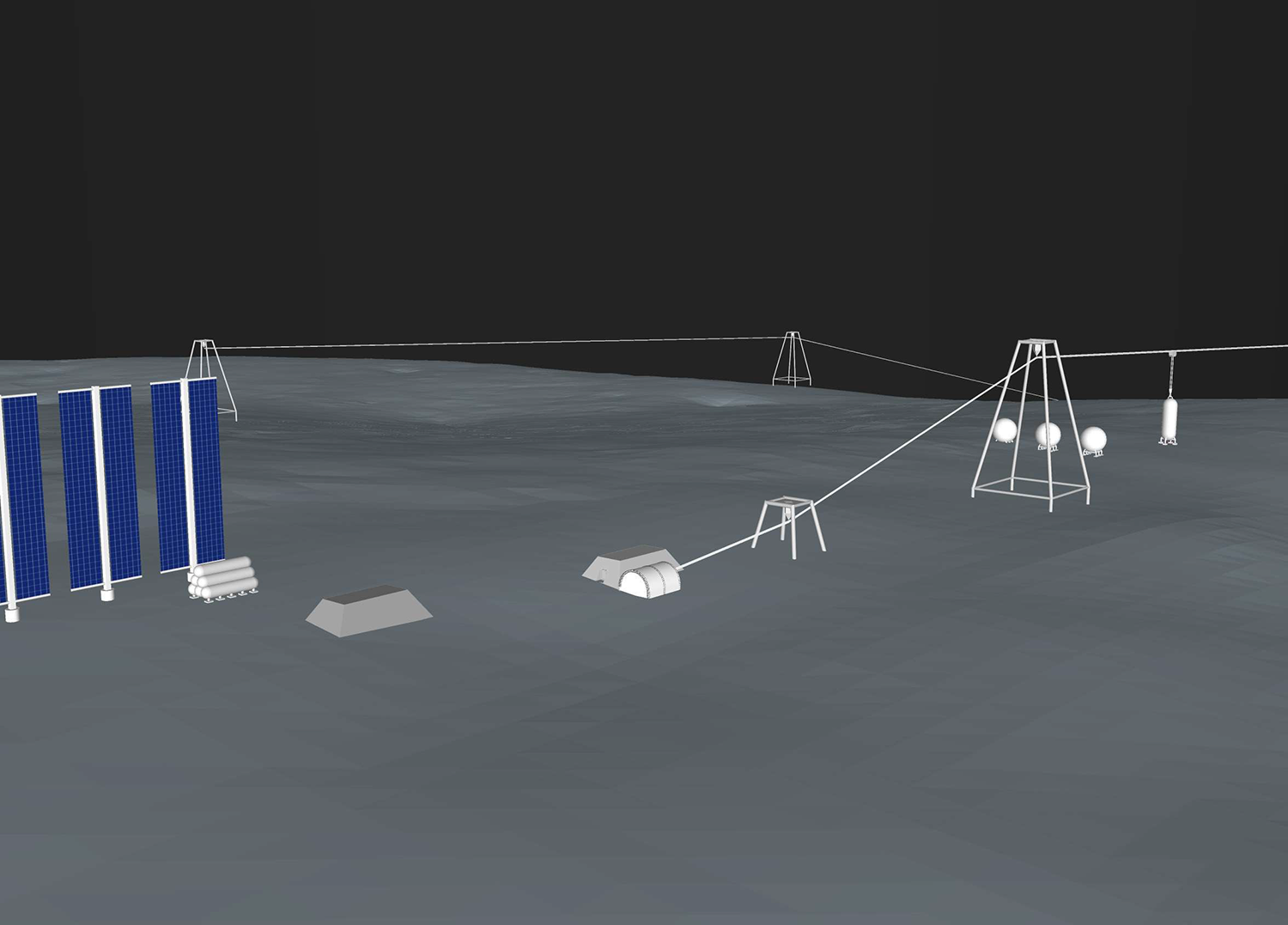月面の架線集材システムの運搬イメージ
